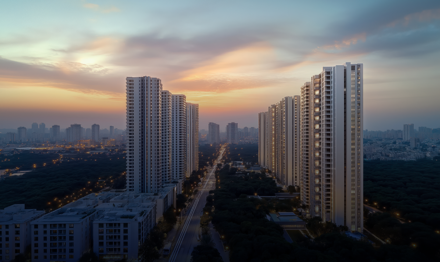 Gurugram skyline at sunset